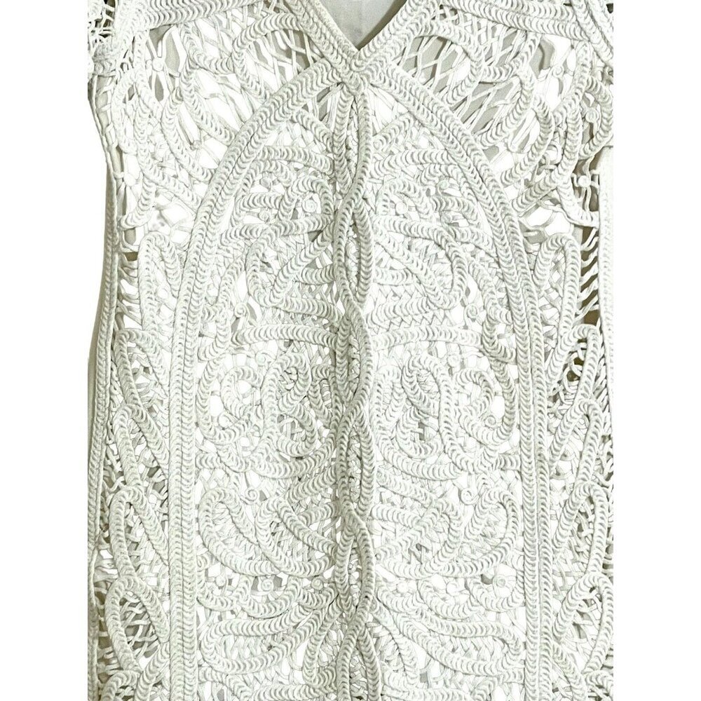 French Connection White Crochet Embroidery Mini Short Dress V Neck Sz 10 L - Picture 6 of 16